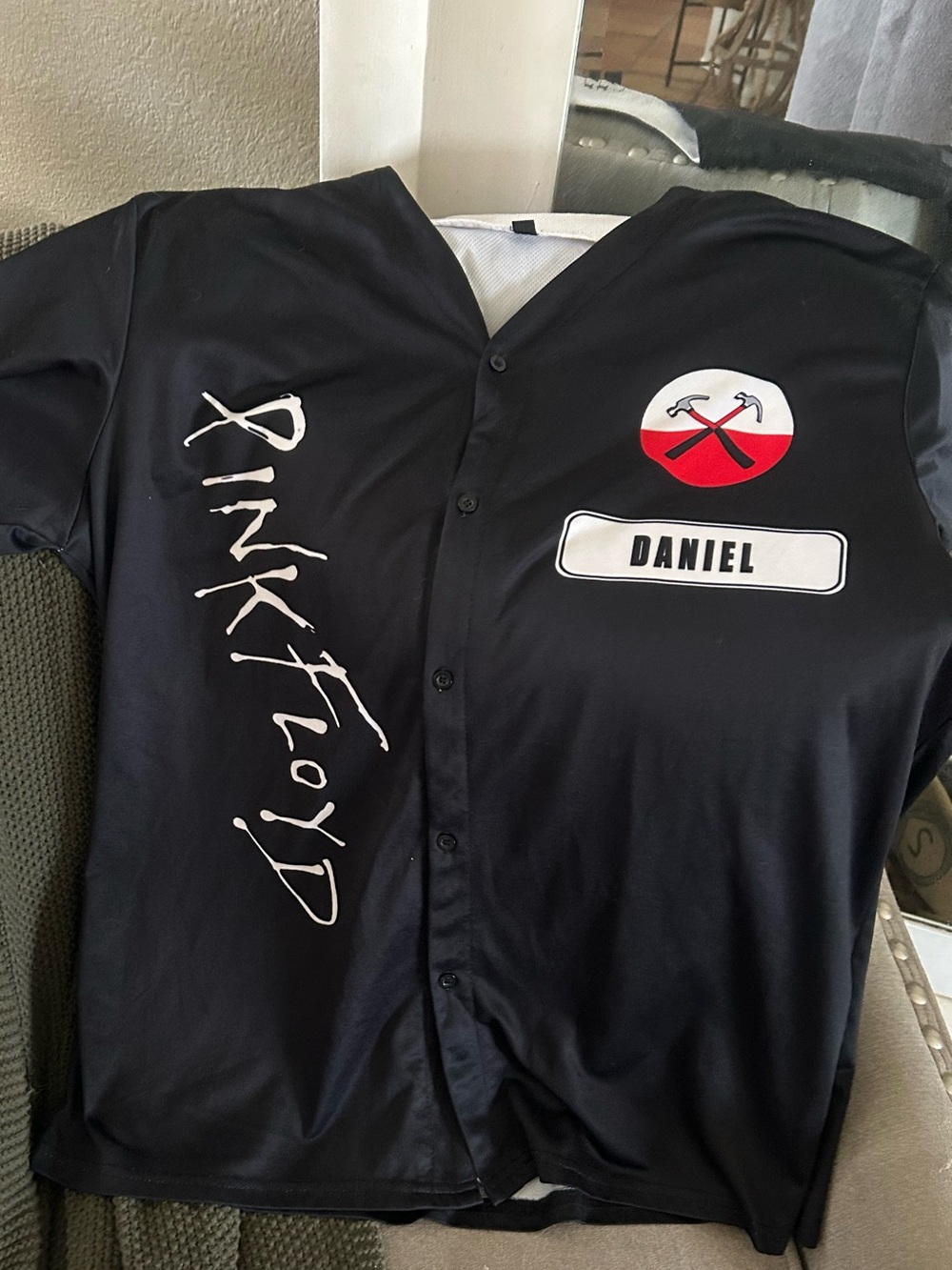 Pink Floyd Black Graphic Men’s Baseball Jersey with Name Patch